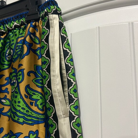 Zara Multicolor Green Blue Print Highwaisted Drawstring Pants Women’s Size M - Picture 5 of 15